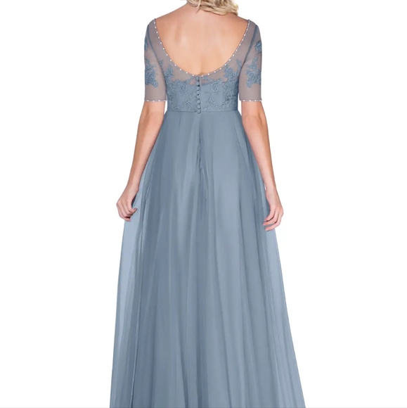 Azazie "Brenda" Long Tulle/Lace Dress in Dusty Blue Custom Sz 4/6 - Picture 14 of 16